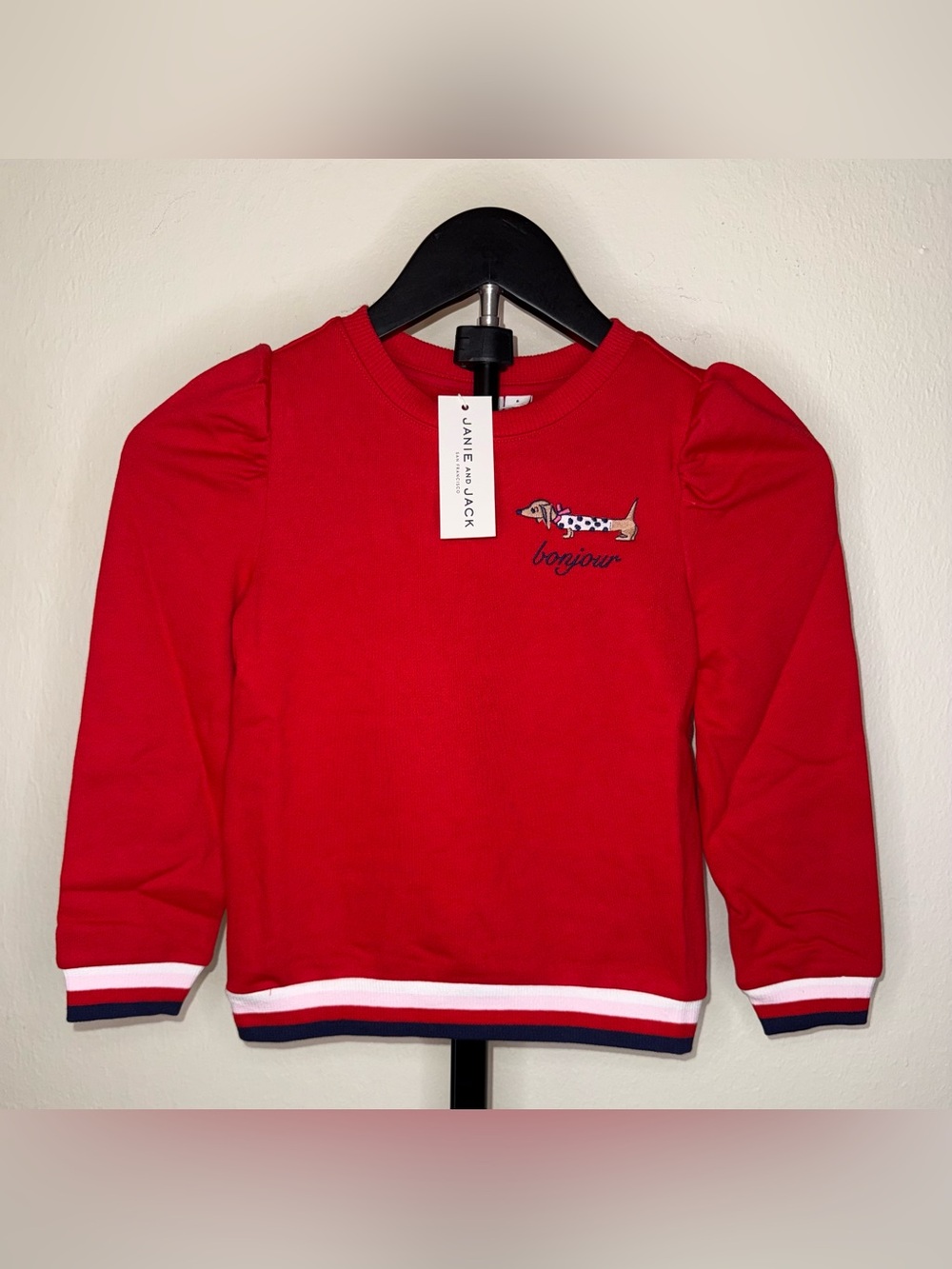 Janie and Jack Girl Cherry Red Dachshund Sweatshirt, size 6, NWT